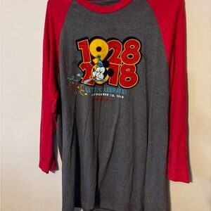 Disney Let's Celebrate Gray and Red Long Sleeve Tee